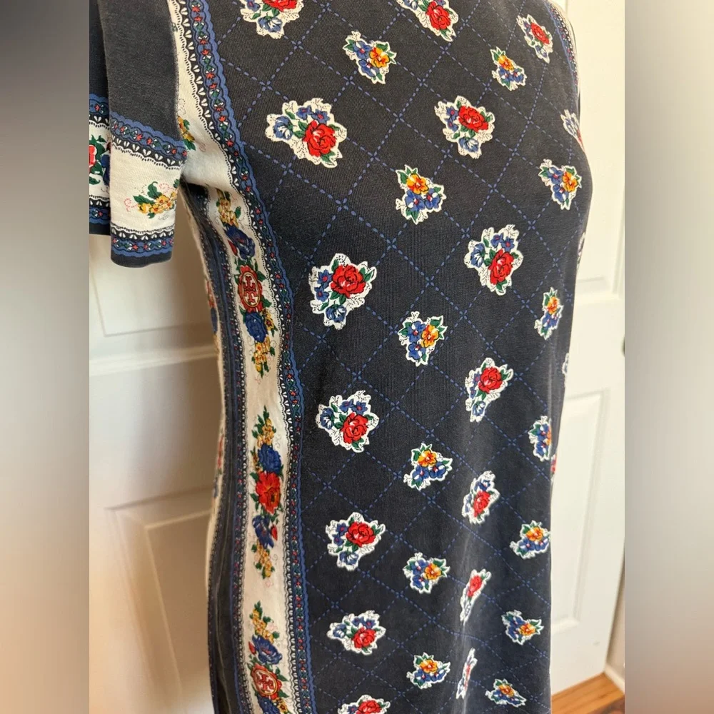 Tory Burch Floral Print T-Shirt Dress XS Boho Preppy Cottagecore Knit